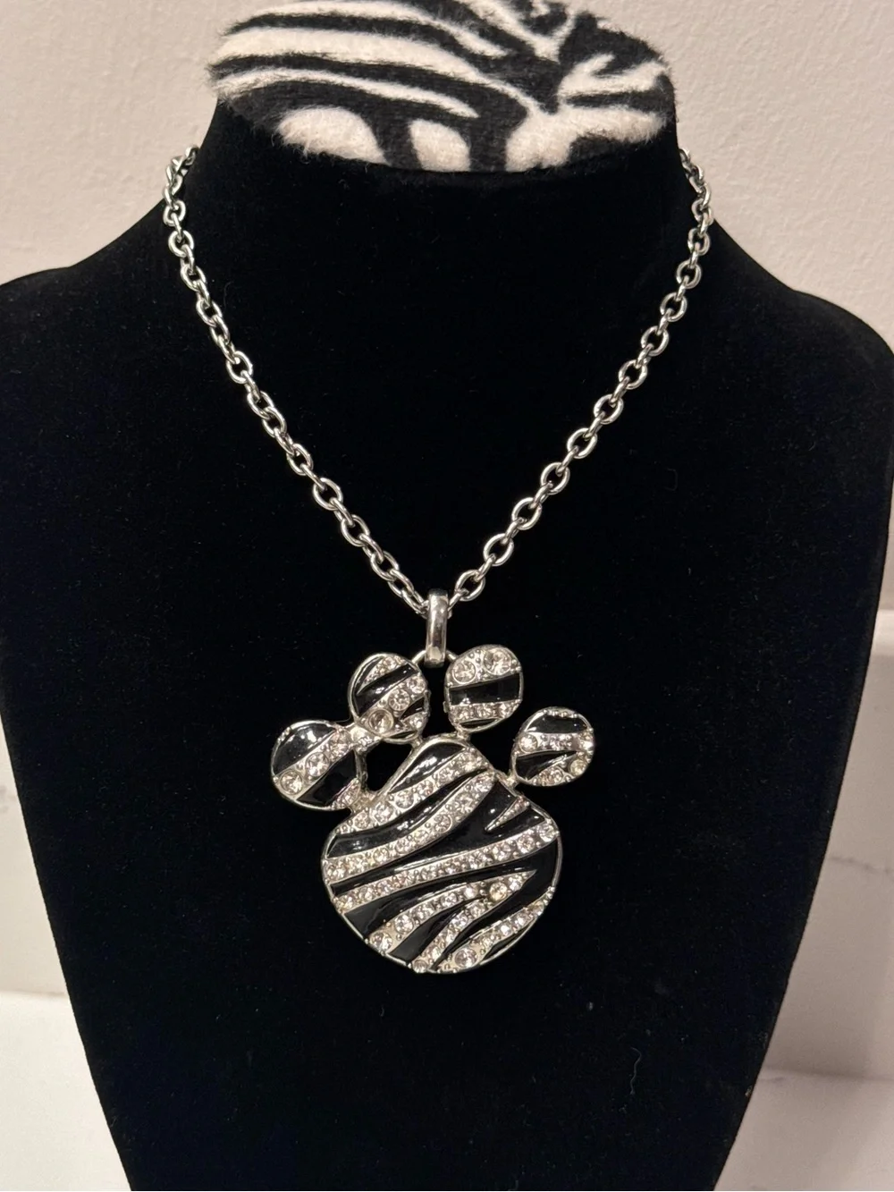 Y2K Paw Zebra Print Chunky Pendant Necklace